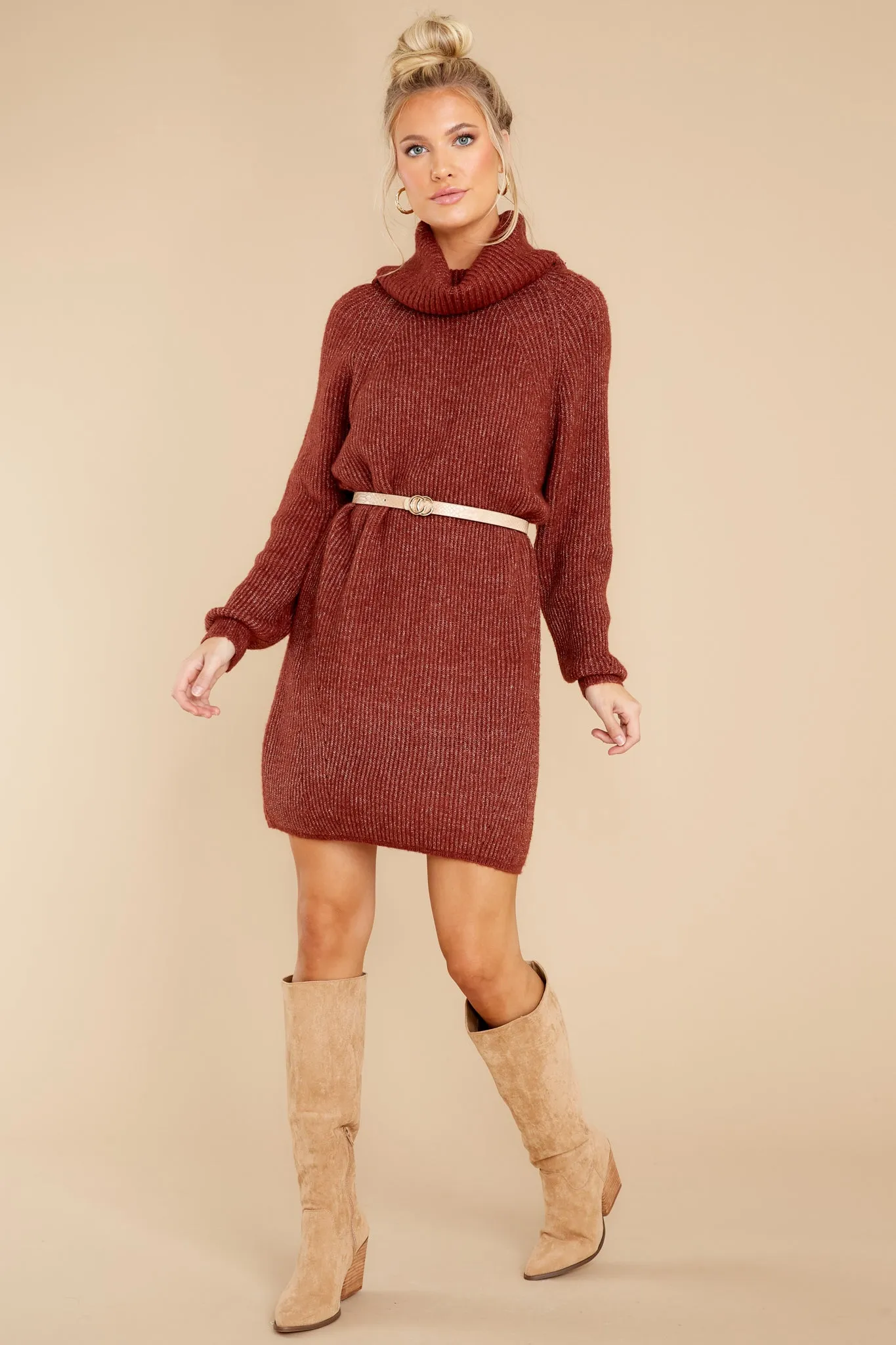 Shift In The Wind Copper Sweater Dress