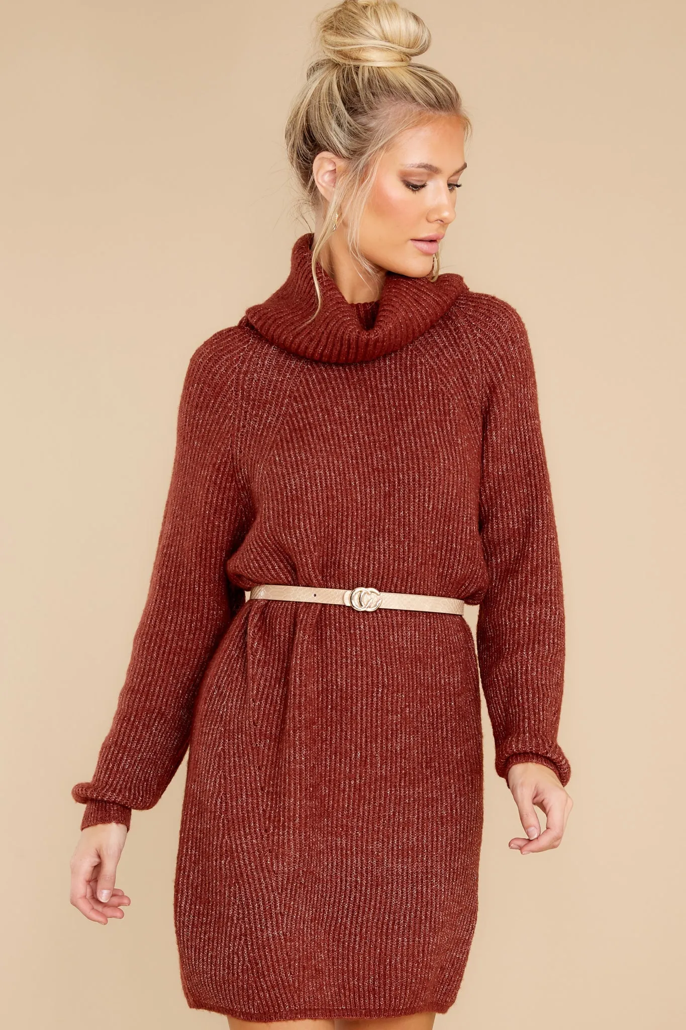 Shift In The Wind Copper Sweater Dress