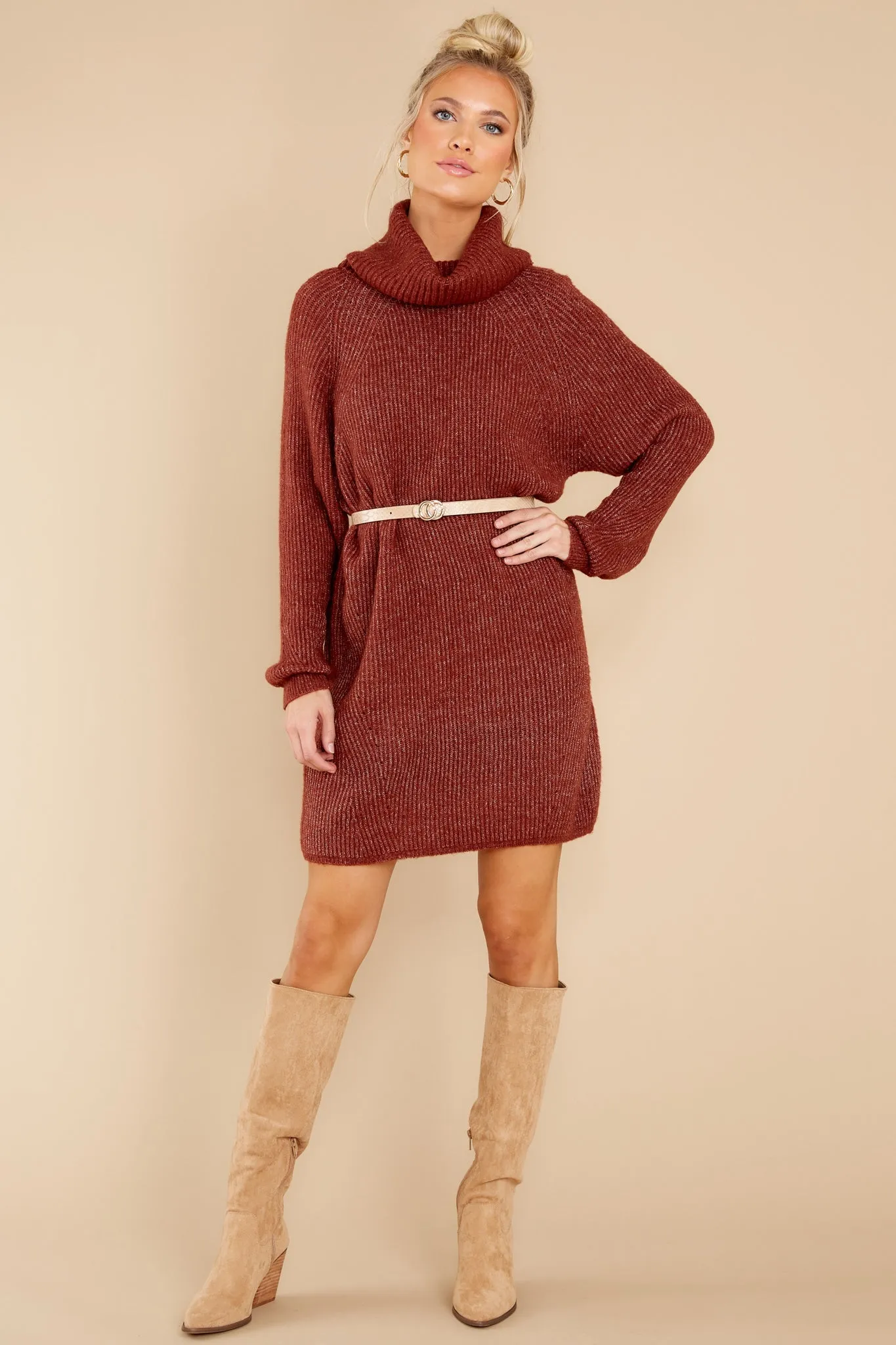 Shift In The Wind Copper Sweater Dress