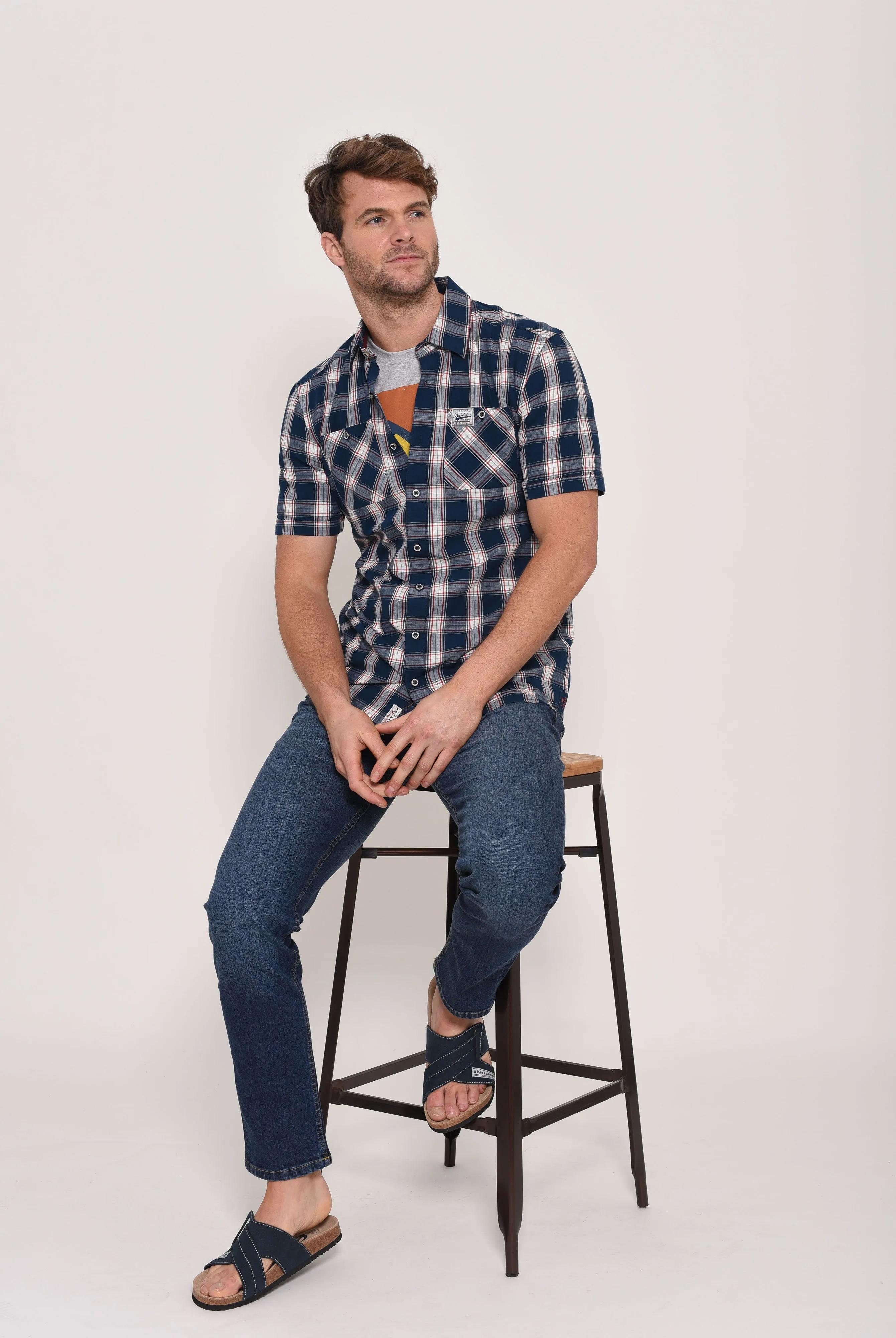 Short Sleeve Blue Check Shirt