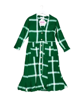 Size L - Collective Closets Green Check Button Front Midi Dress