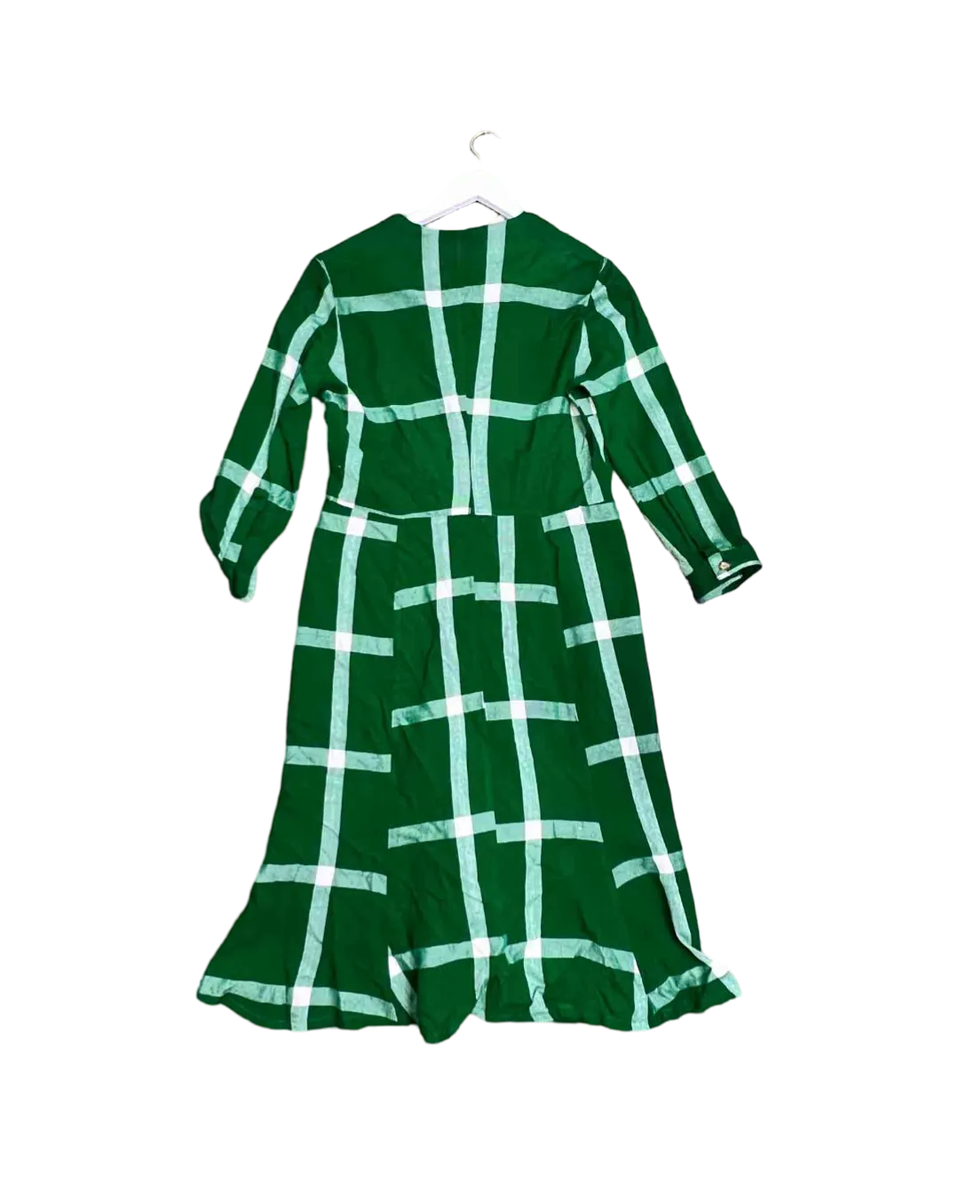 Size L - Collective Closets Green Check Button Front Midi Dress