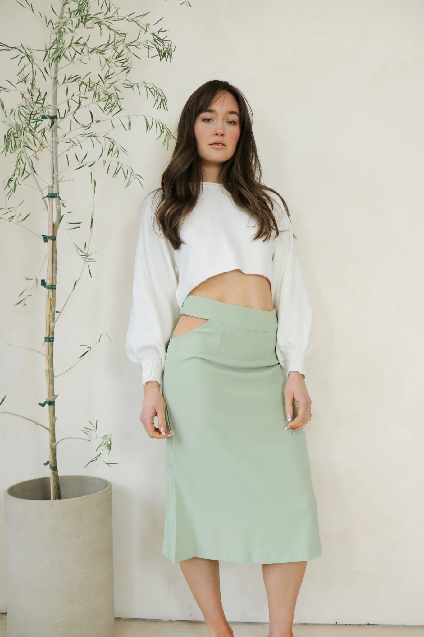 Sleek Satin Midi Skirt with Cut-Out Details