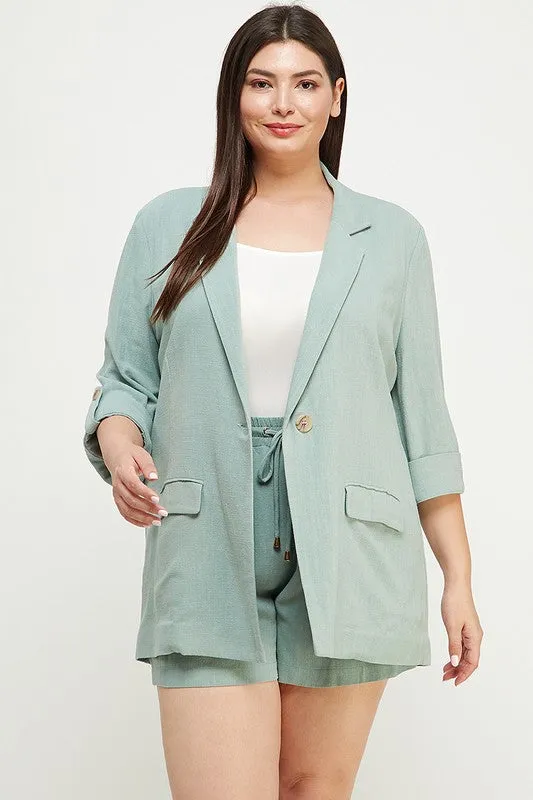 Soft Linen Roll Tab Blazer (Plus)