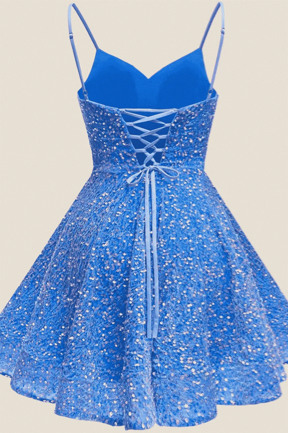 Spaghetti Straps Royal Blue Sequin Short Dress