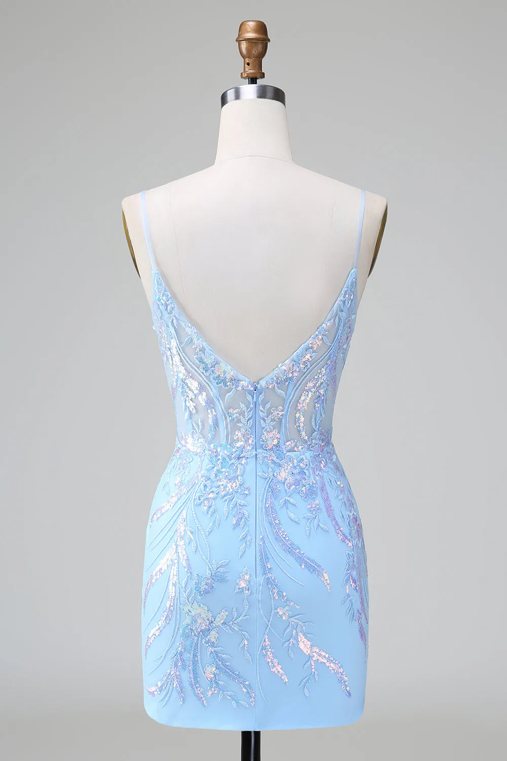 Sparkly Lilac Blue Bodycon Backless Corset Short Homecoming Dress with Sequins