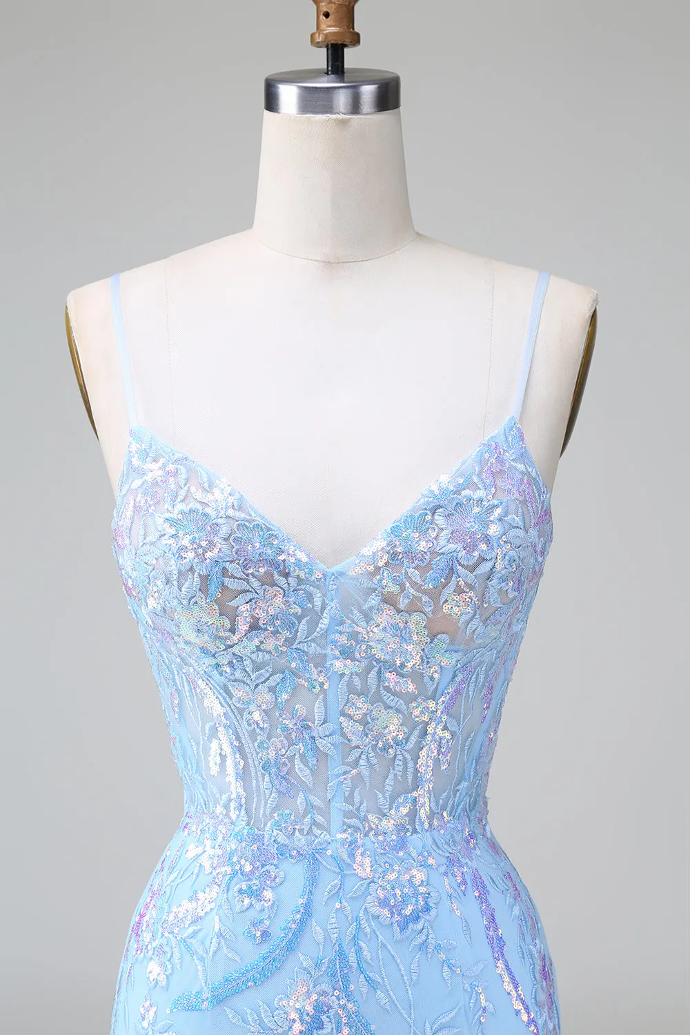 Sparkly Lilac Blue Bodycon Backless Corset Short Homecoming Dress with Sequins