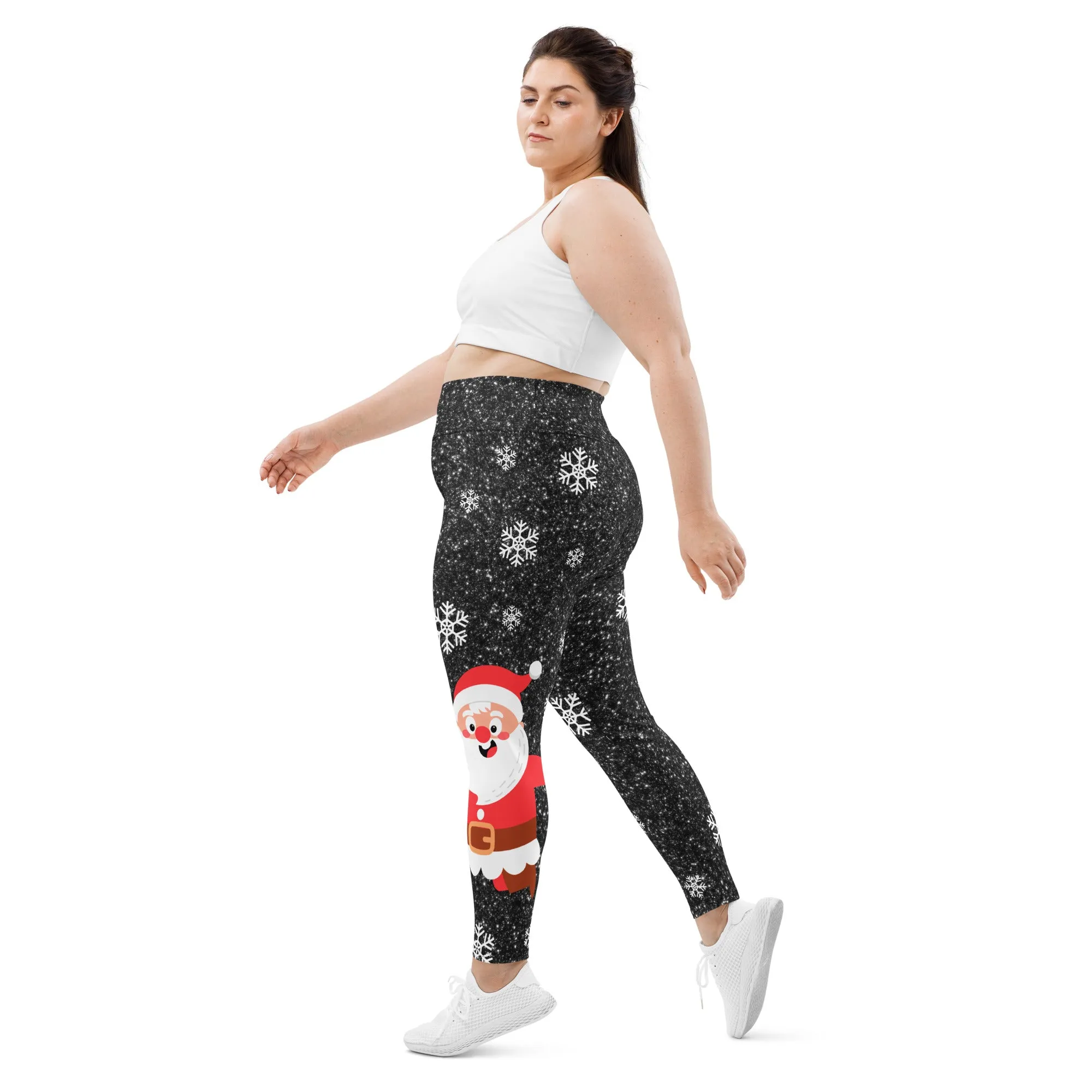 Sparkly Santa Print Plus Size Leggings