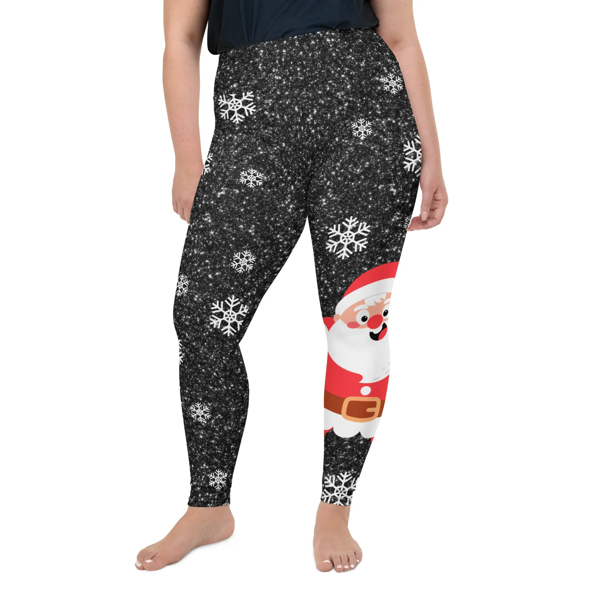 Sparkly Santa Print Plus Size Leggings