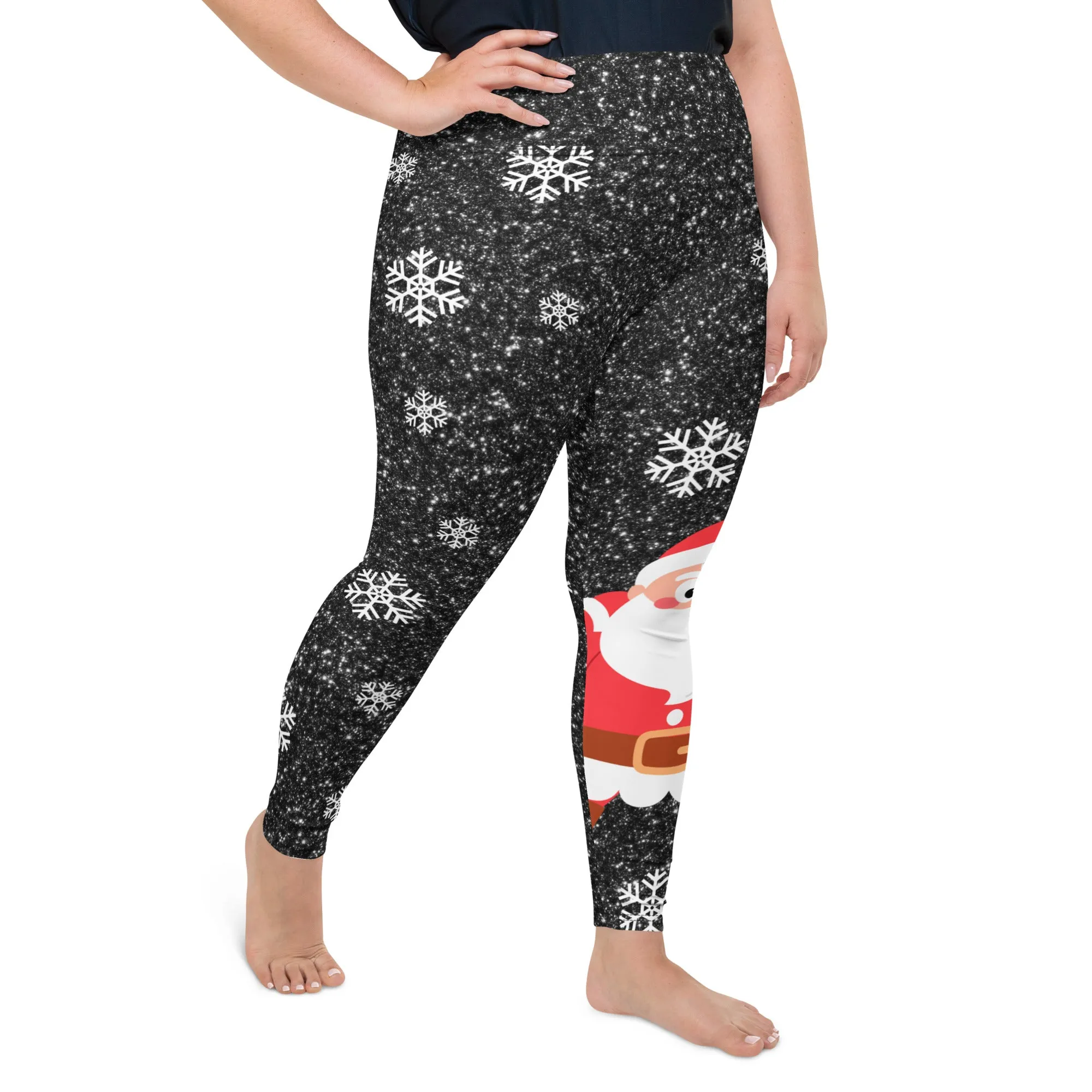 Sparkly Santa Print Plus Size Leggings