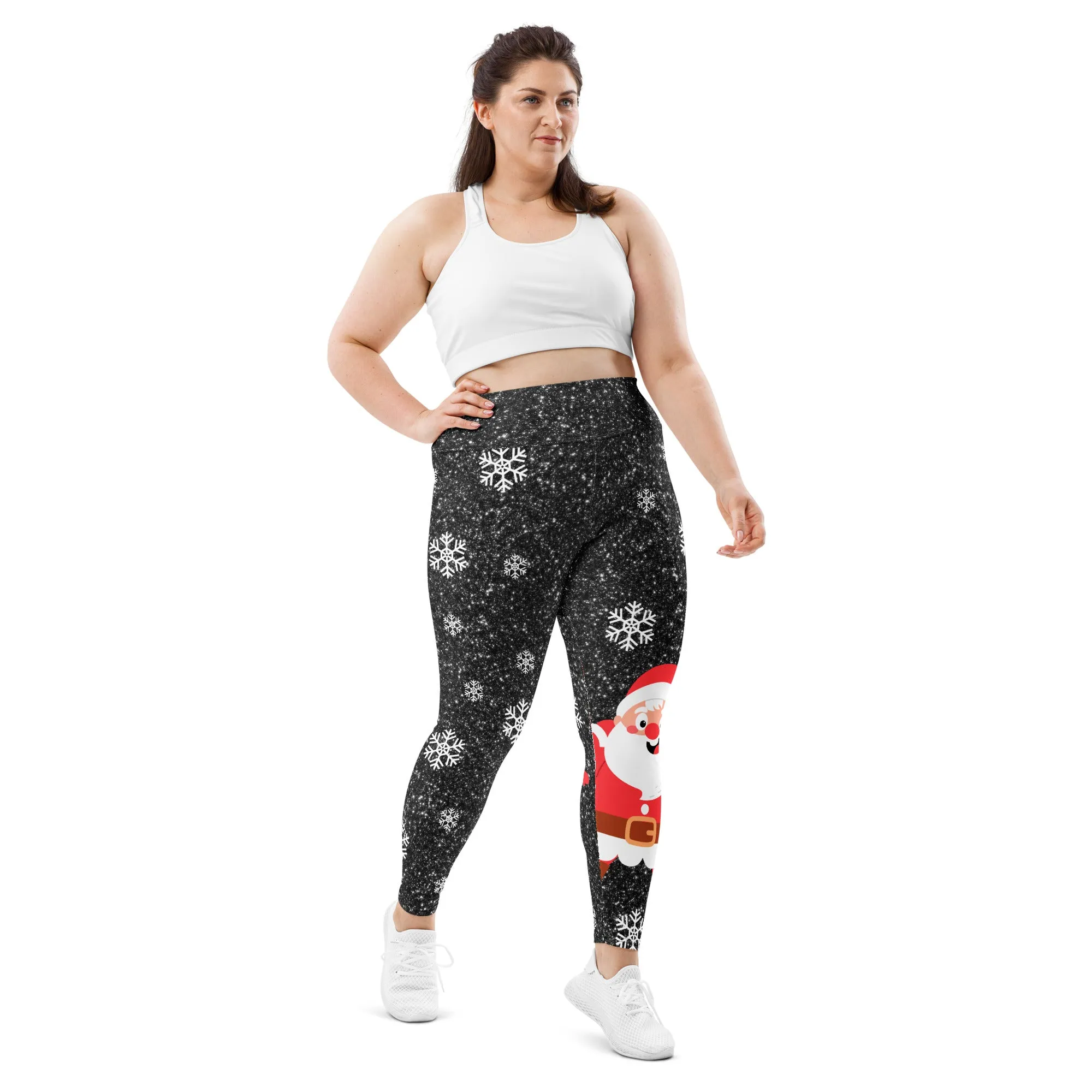 Sparkly Santa Print Plus Size Leggings