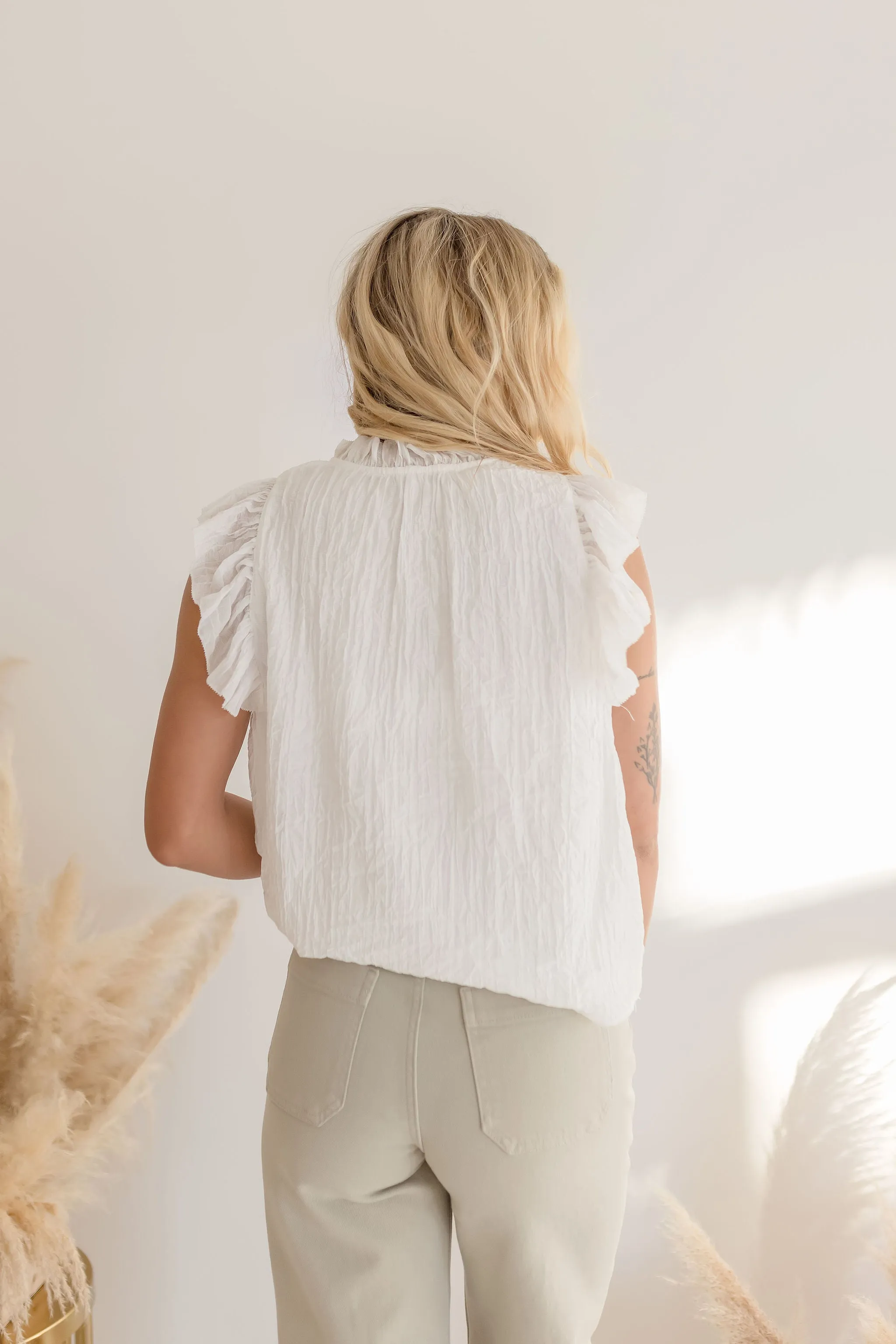 Stevie Short Ruffle Sleeve Top White