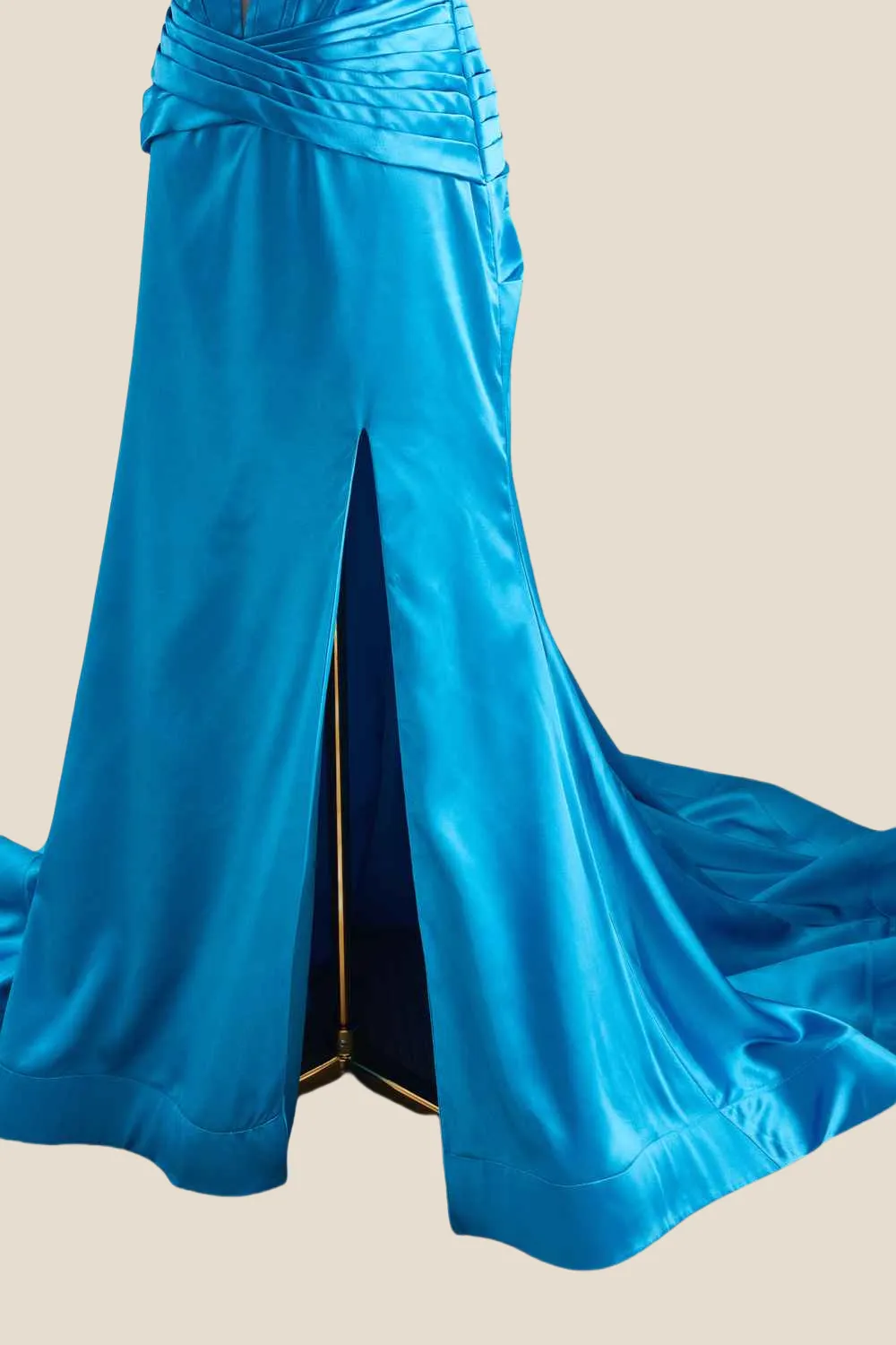 Strapless Blue Twist A-line Satin Long Dress