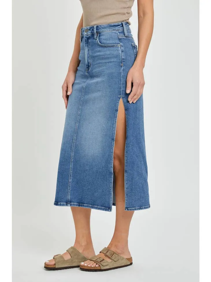 Stretch Denim Midi Skirt