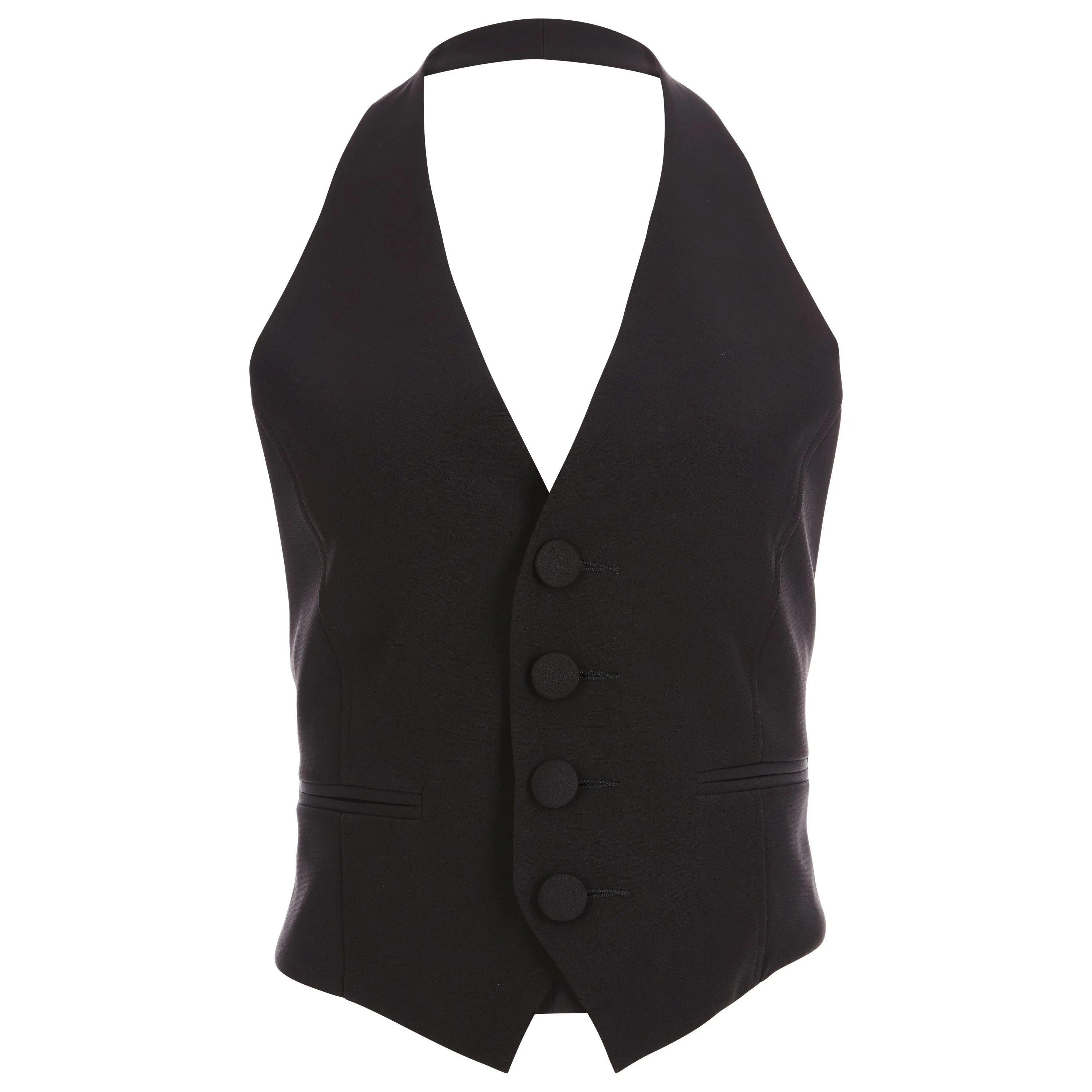 Stretch Wool Crepe Halter Vest Black