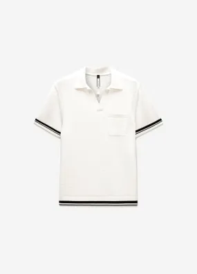 Striped Trim Textured Knit Polo Off White