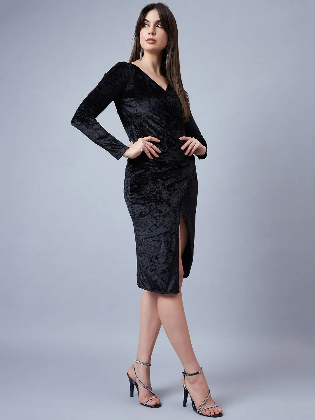 Stunning Black Velvet Sheath Dress