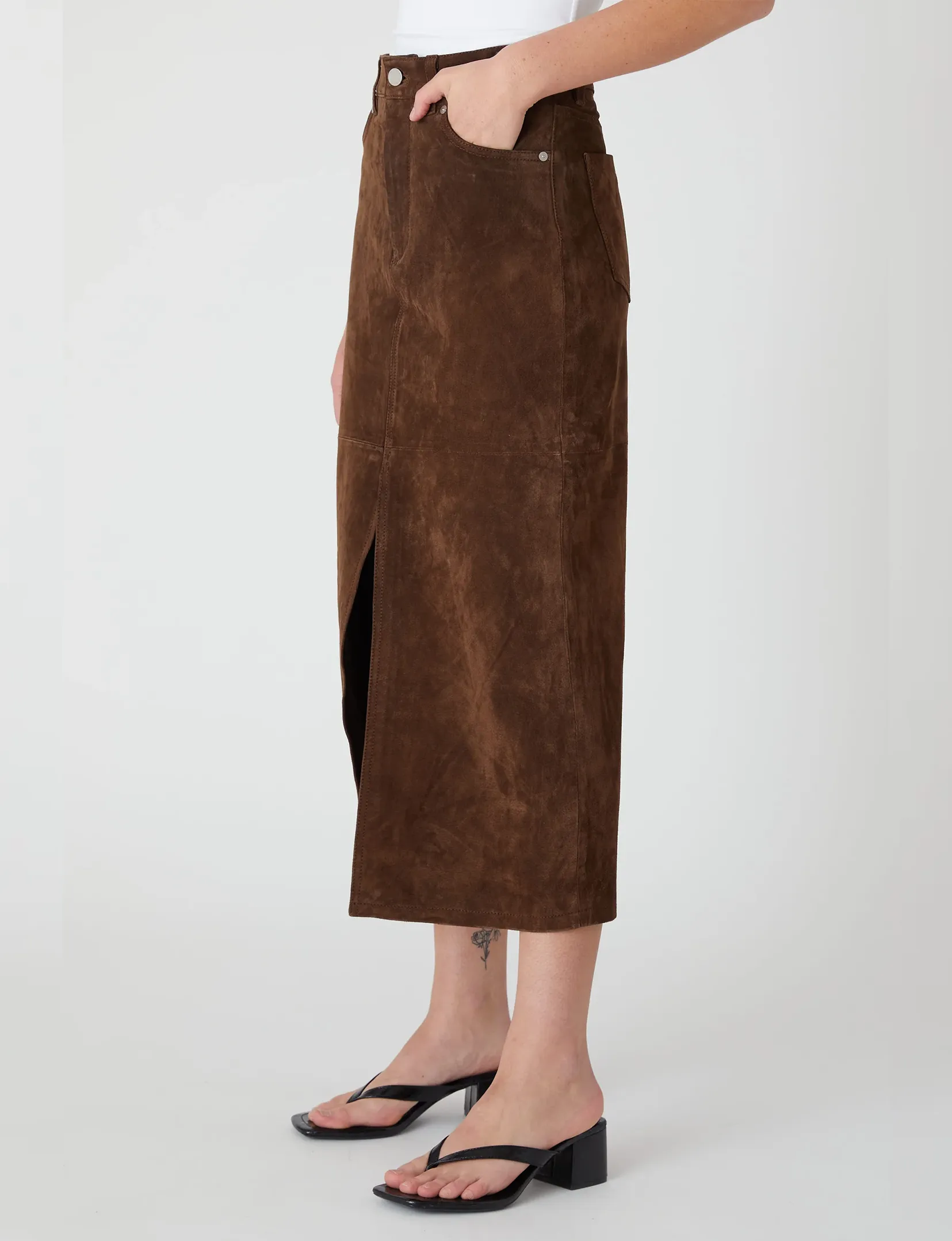 Suede Midi Skirt, Black Coffee