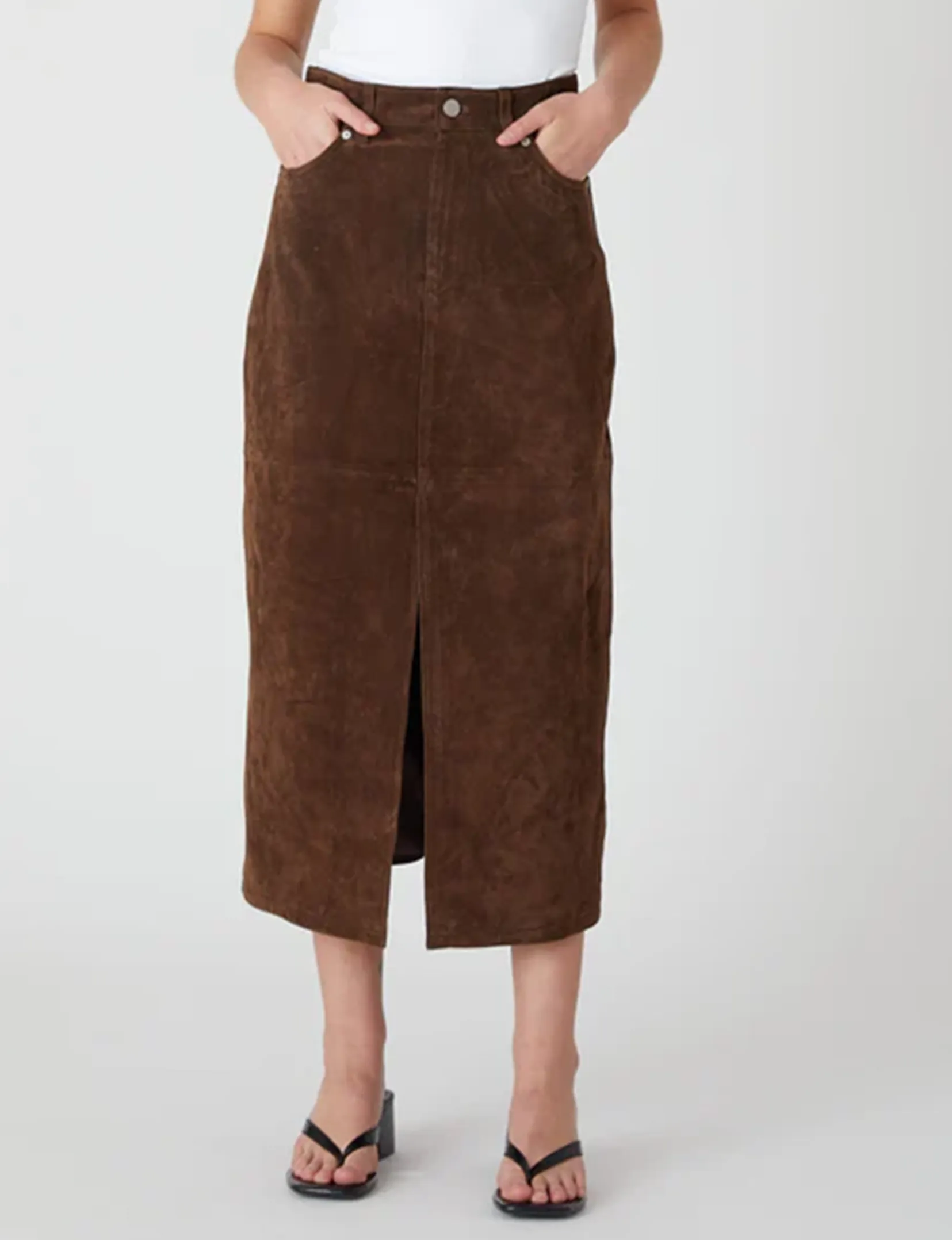 Suede Midi Skirt, Black Coffee