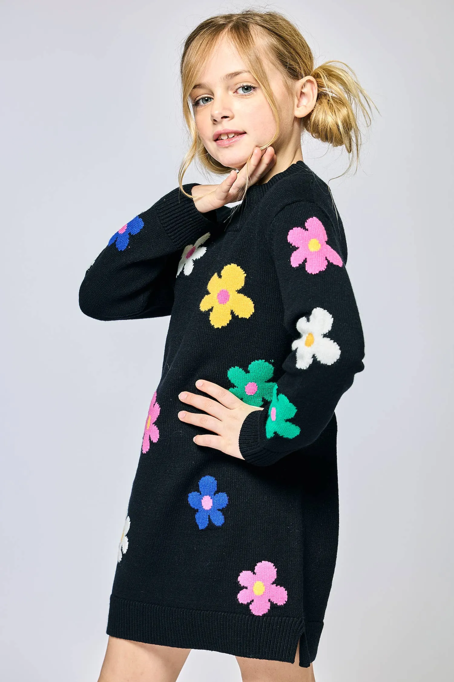 Sweater Dress with Colorful Flowers  || Hannah Banana