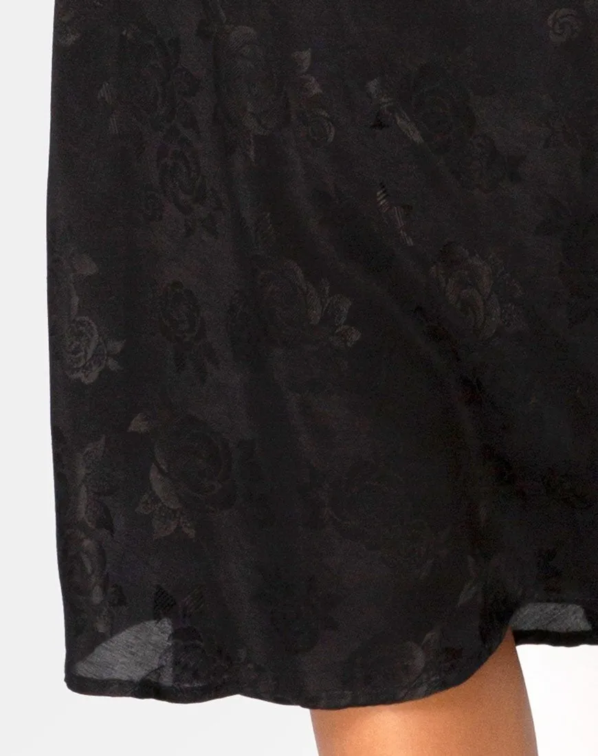 Tauri Midi Skirt in Satin Rose Black