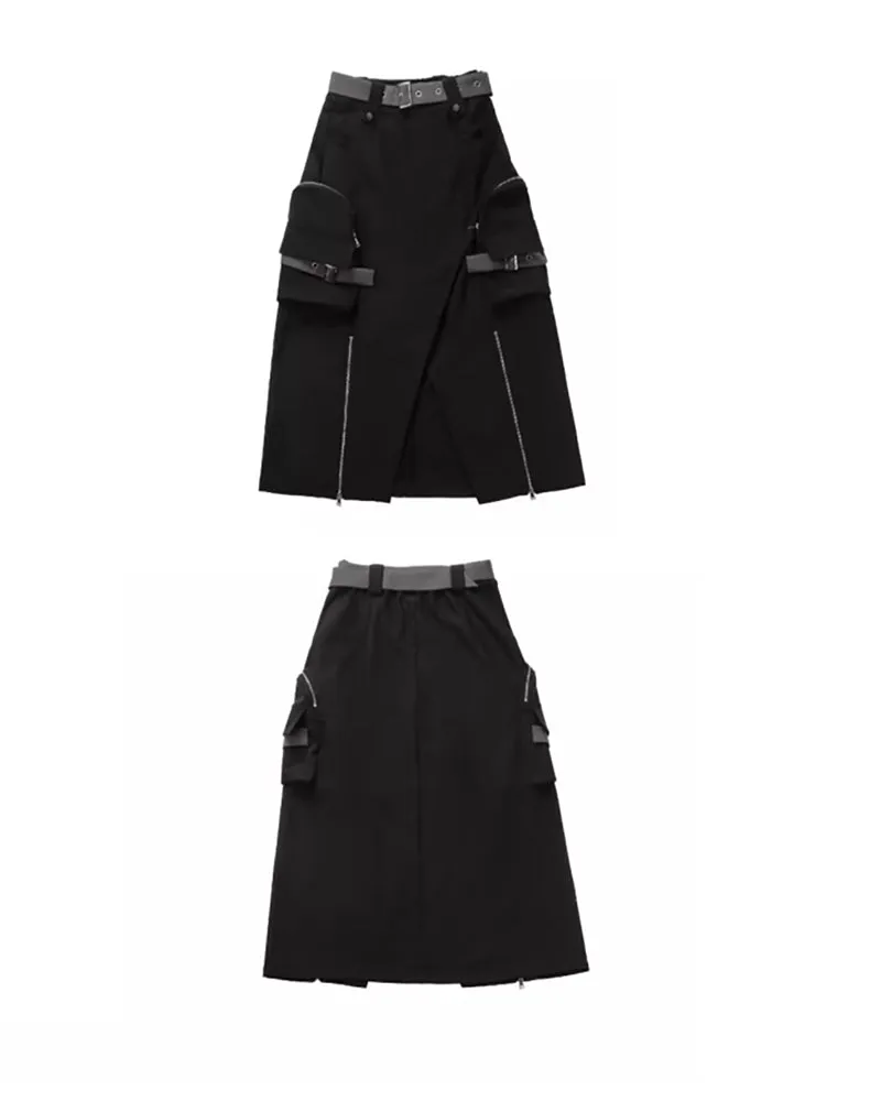 Techwear Sweet Girl Top And Cargo Skirt Set（Sold Separately）