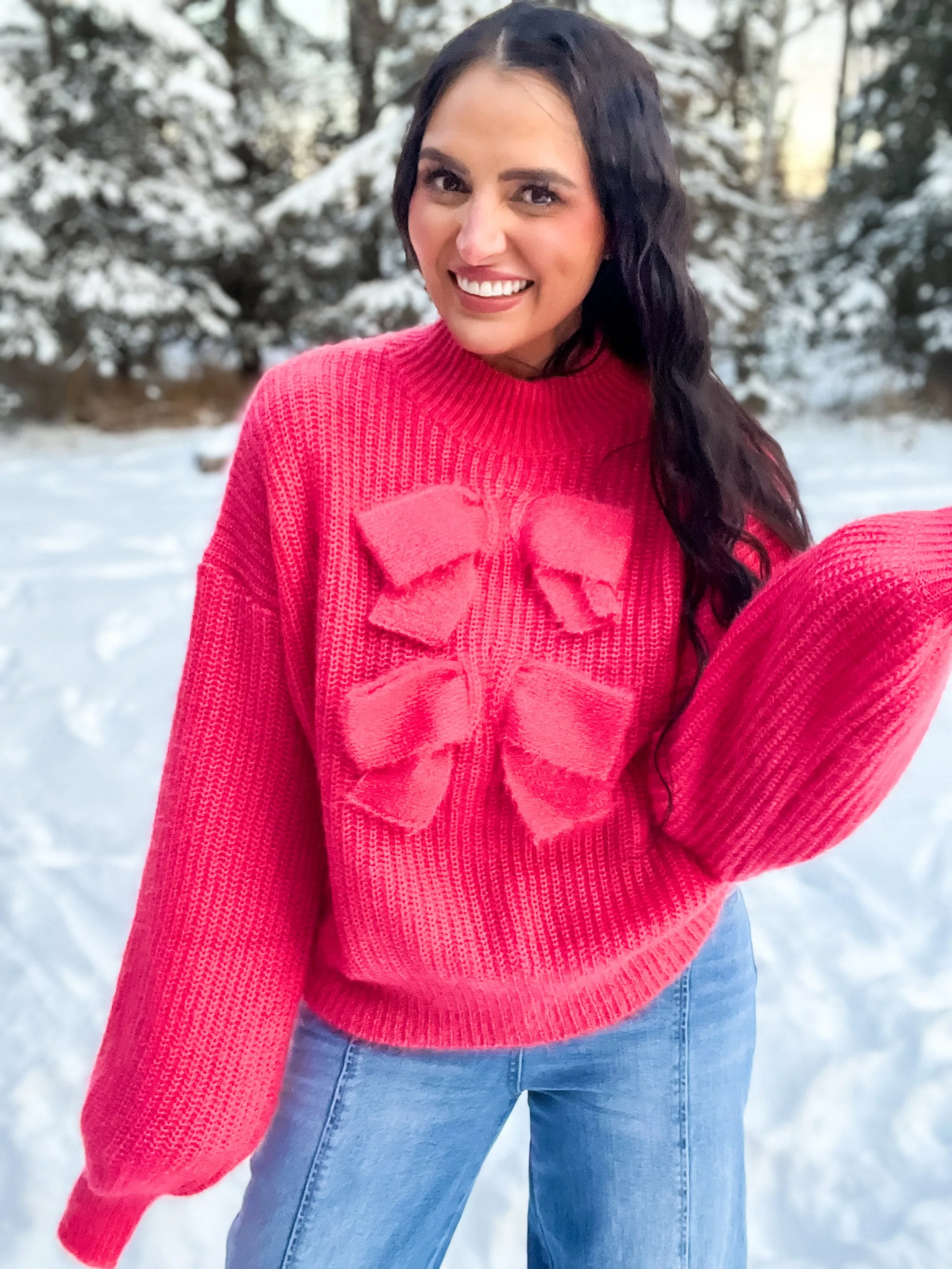 That’s A Wrap Reversible Oversize Bow Sweater- French Pink