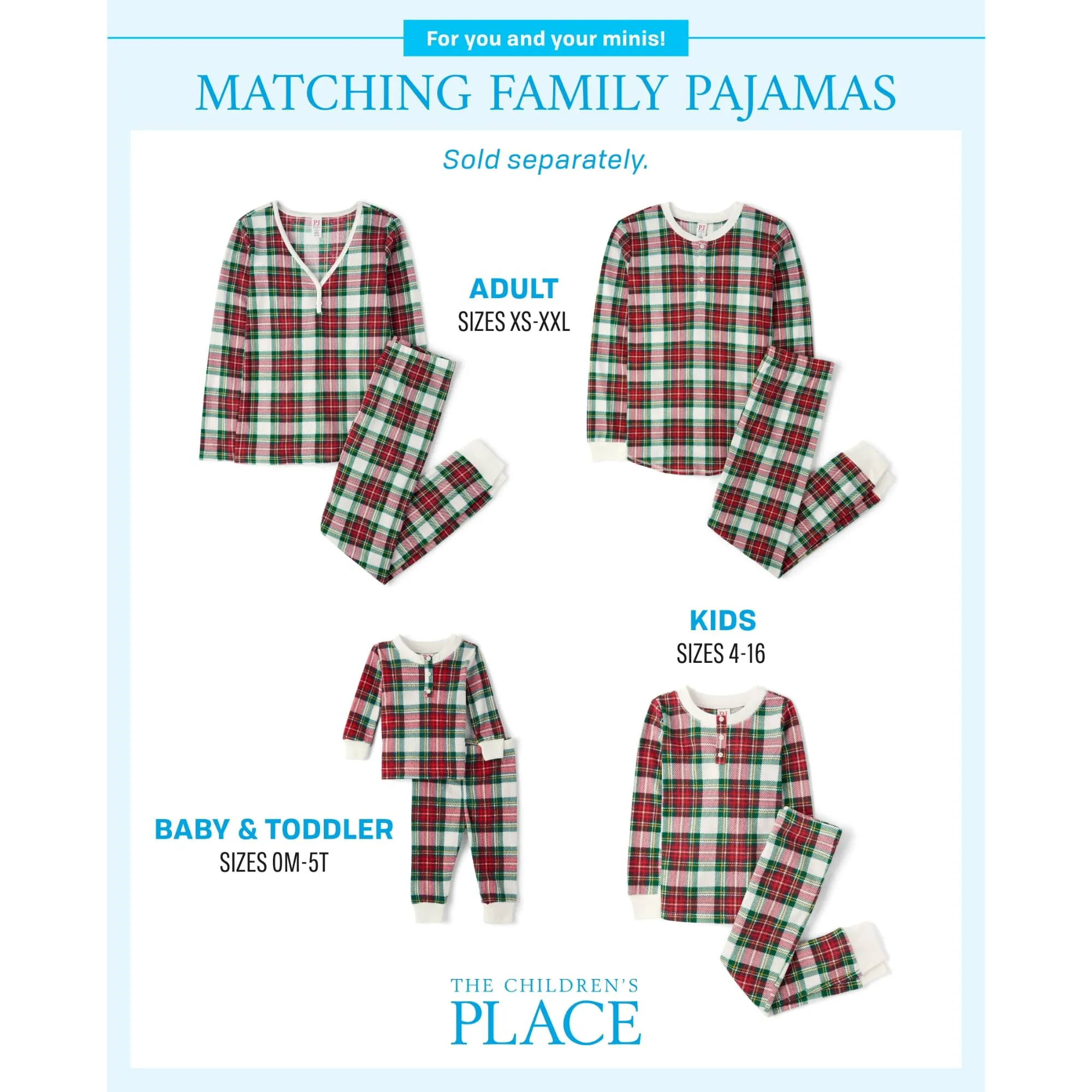 The Children's Place Baby Men's Family Matching, Thermal Pajamas Sets, Red Tartan Plaid-Adult Dad, Large (Adult)