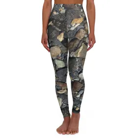 The EARTH LOVE Collection - "Rock Renaissance" Design High-Waisted Yoga Leggings, Fitness Leggings, Nature-Inspired Leggings