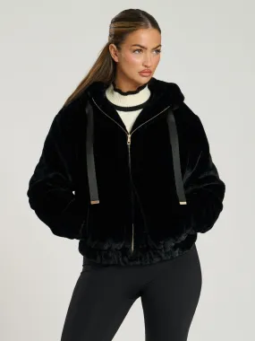 The 'Hibernal' faux fur hooded jacket in black