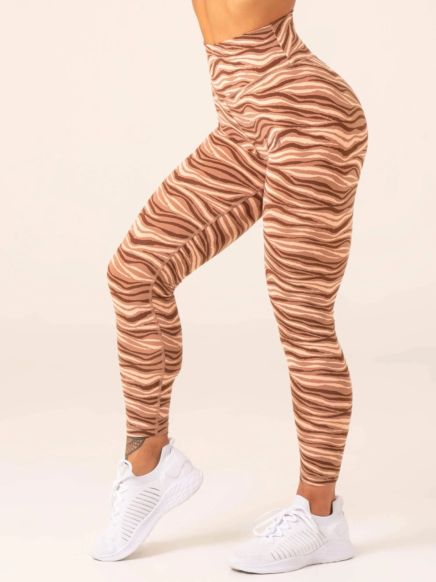 Unstoppable High Waisted Scrunch Leggings - Mocha Zebra