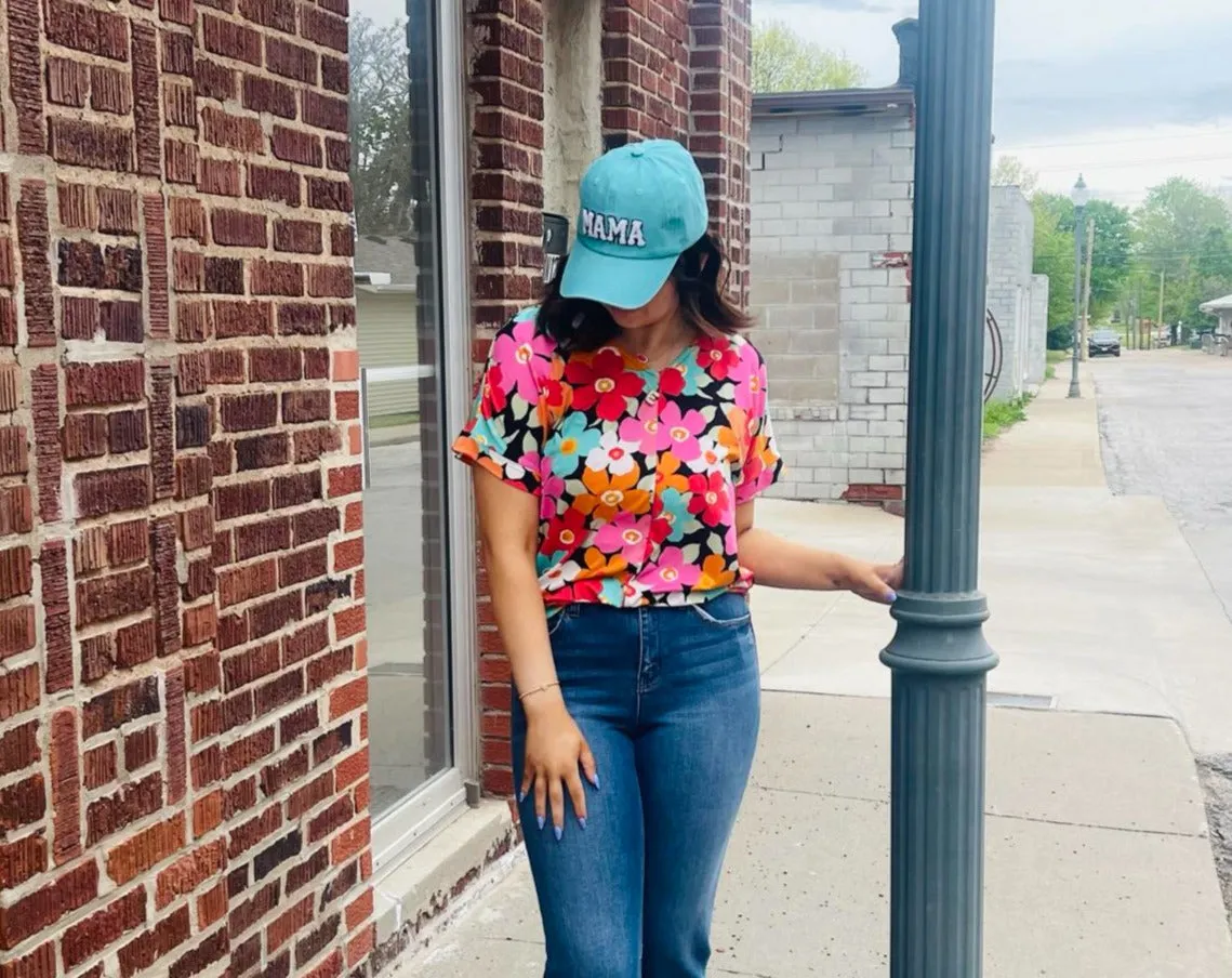 V Neck Multi Color Floral Dolman Top