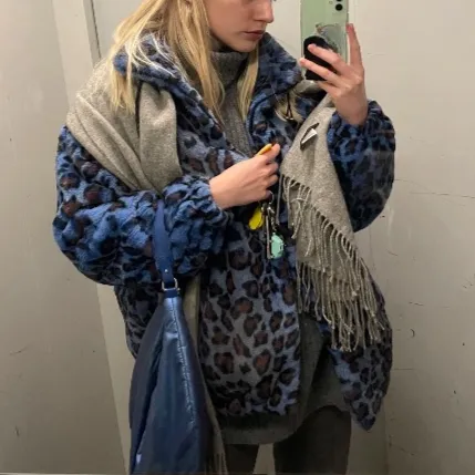 Veera Blue Leopard Plush Bomber Jacket