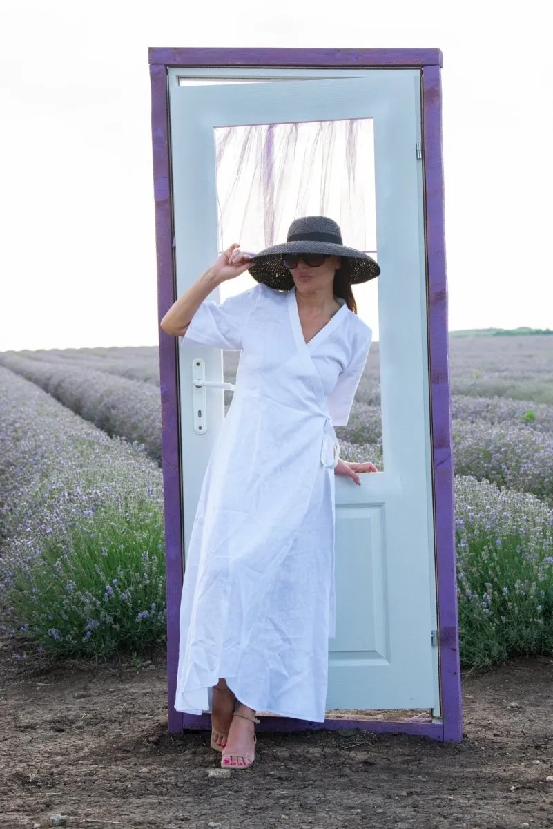 VERONA Long Linen Wrap Dress