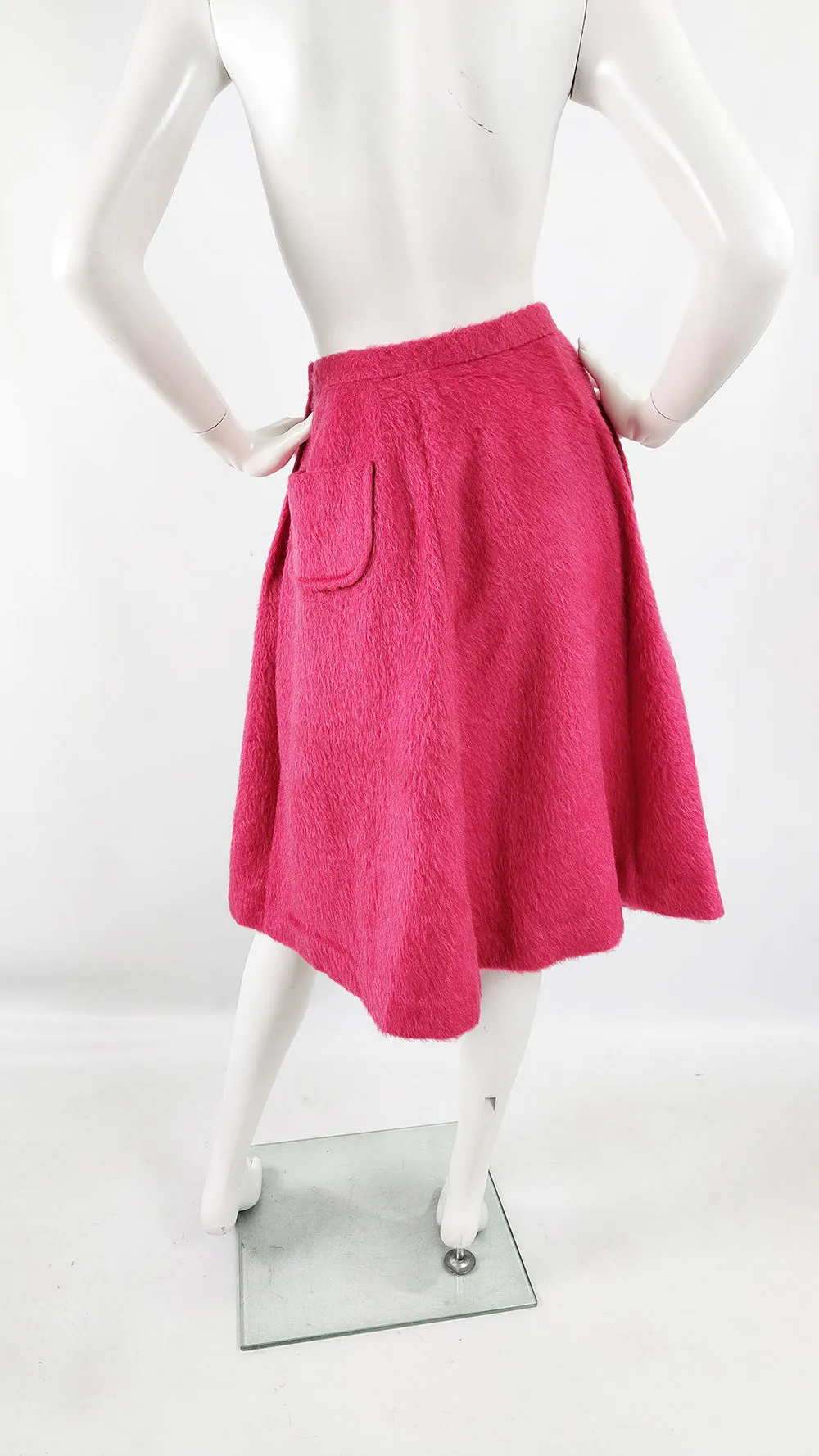 Vintage 60s Furry Raspberry Pink Wool A Line Skirt, 1960s