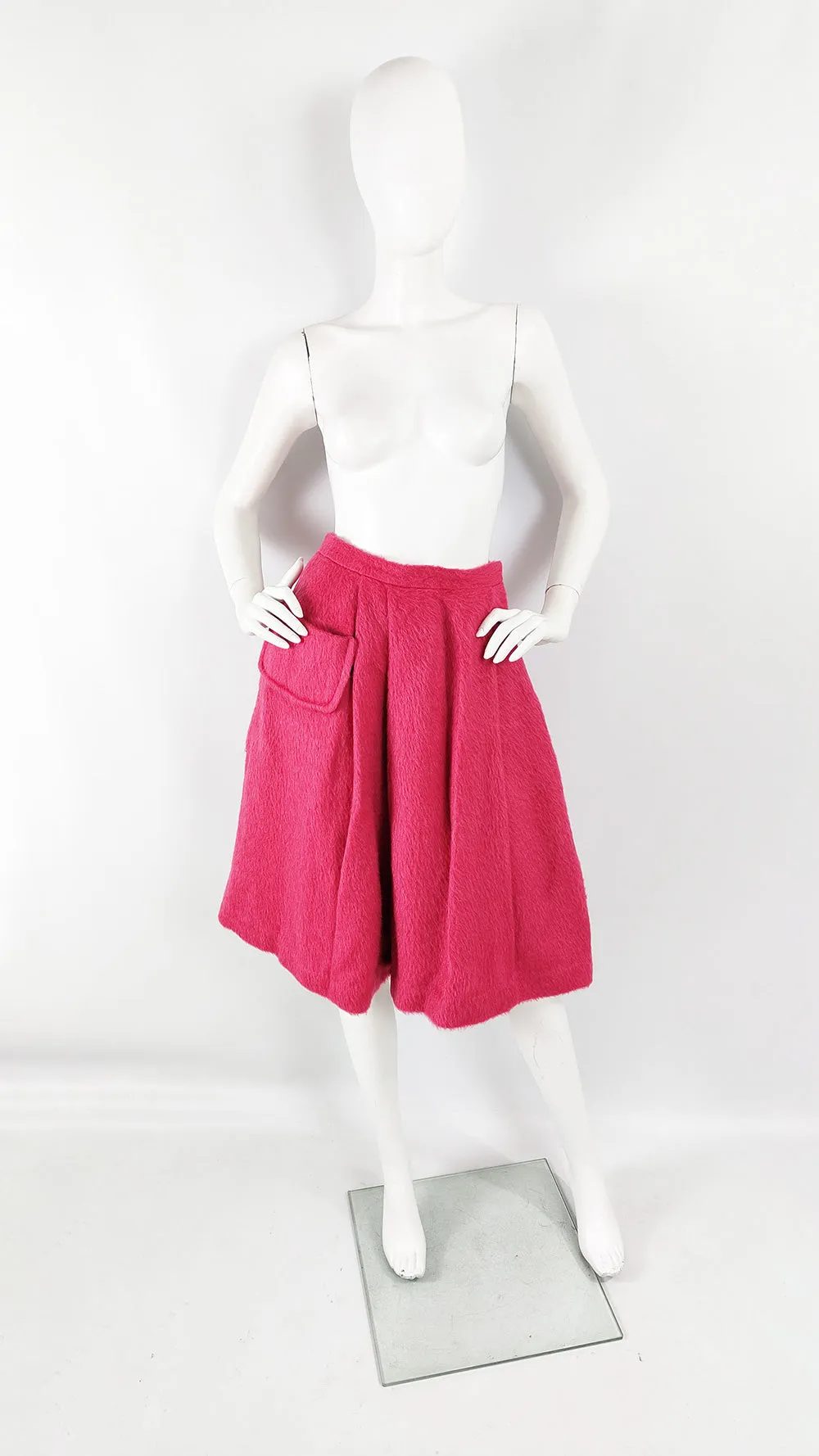 Vintage 60s Furry Raspberry Pink Wool A Line Skirt, 1960s