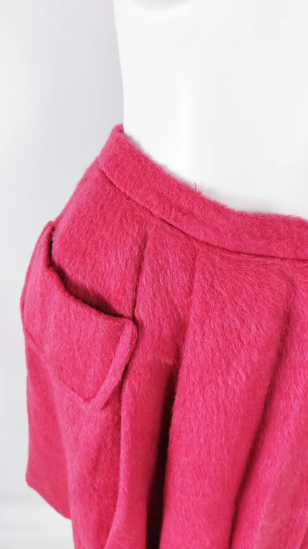 Vintage 60s Furry Raspberry Pink Wool A Line Skirt, 1960s