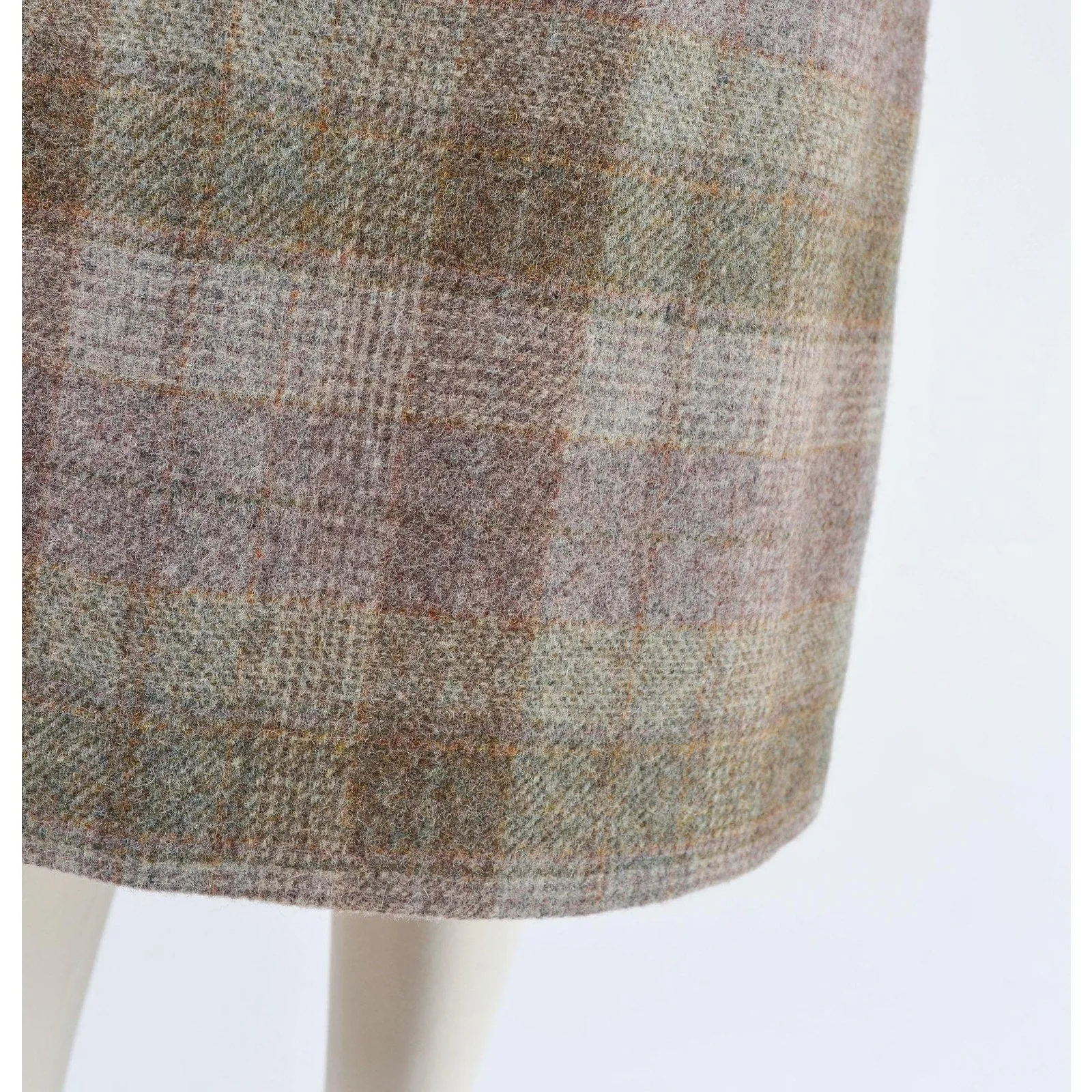 Vintage 70s Brown Plaid Skirt Elastic Waist Straight Midi Skirt with Pockets size XS