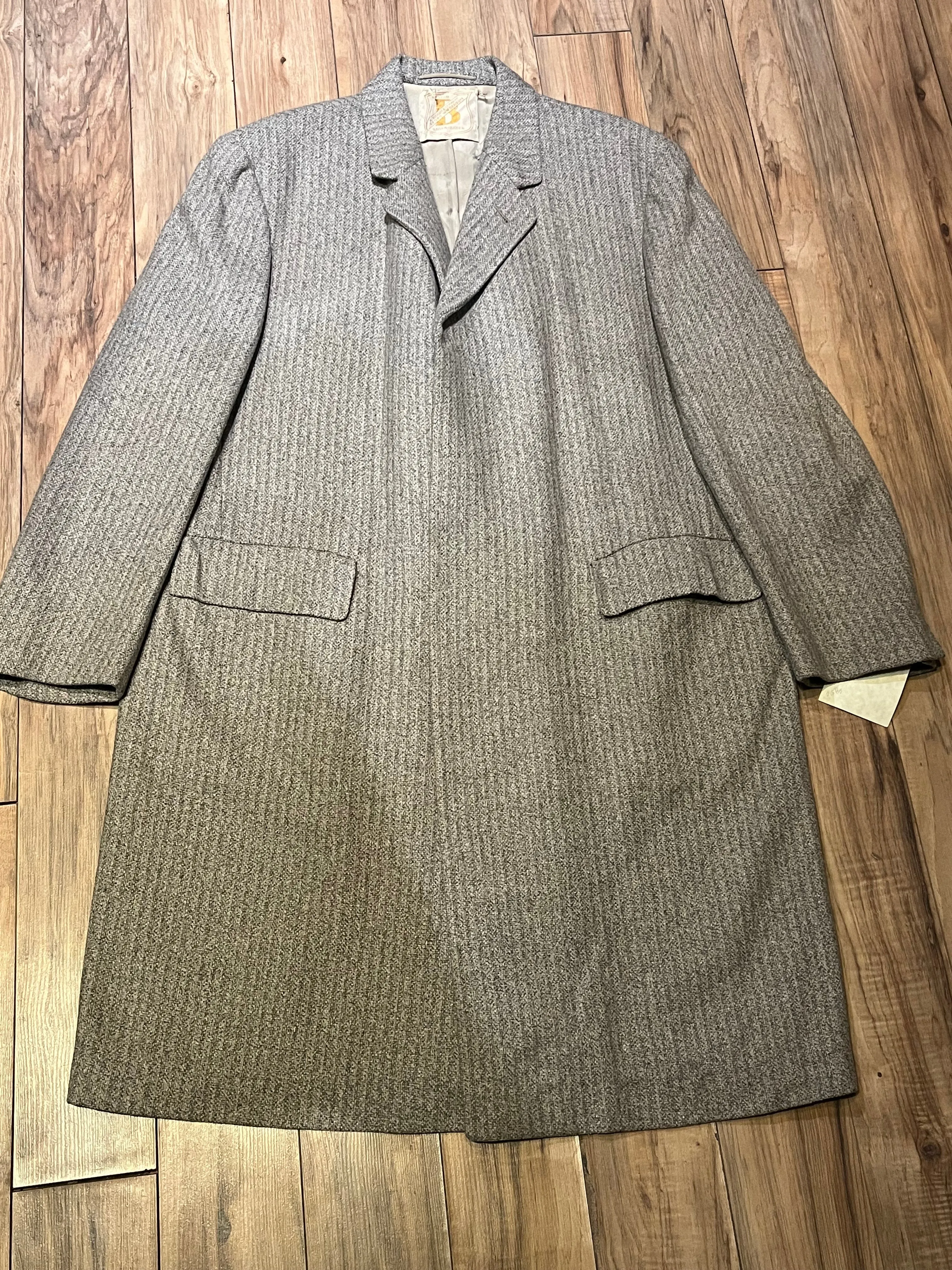 Vintage E. Braun and Co. Grey Wool and Silk Coat, Made in Baden-Baden W. Germany, Chest 44”