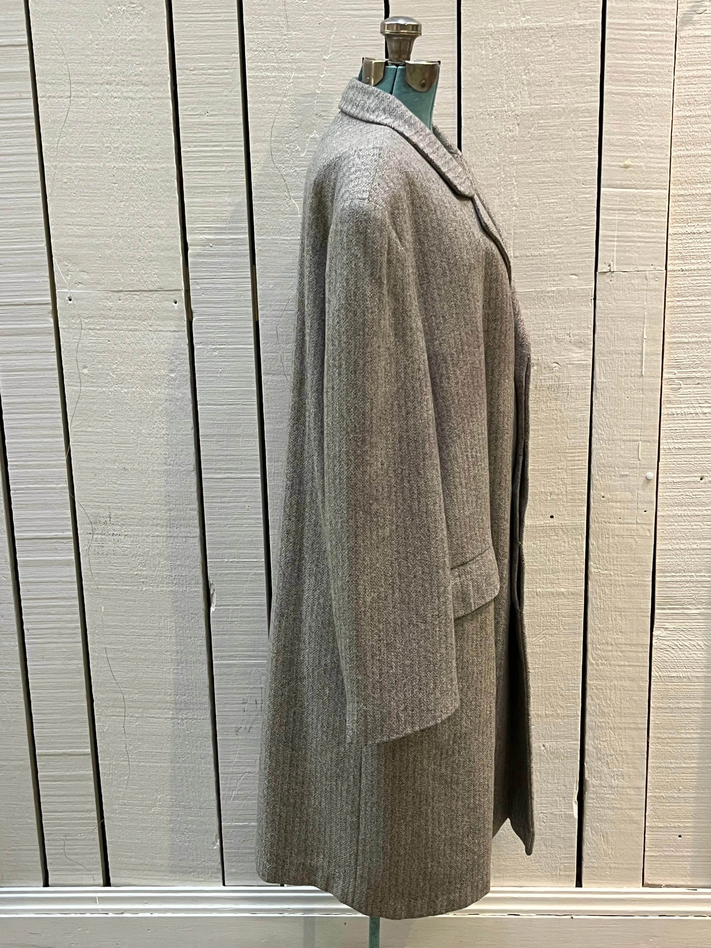 Vintage E. Braun and Co. Grey Wool and Silk Coat, Made in Baden-Baden W. Germany, Chest 44”