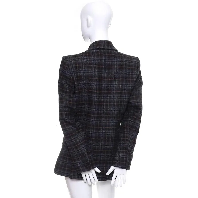 Vintage Plaid Yves Saint Laurent Wool Blazer YSL France Size 42 US 10