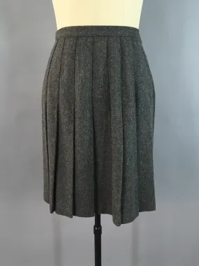 Vintage Pleated Mini Skirt / Grey Wool