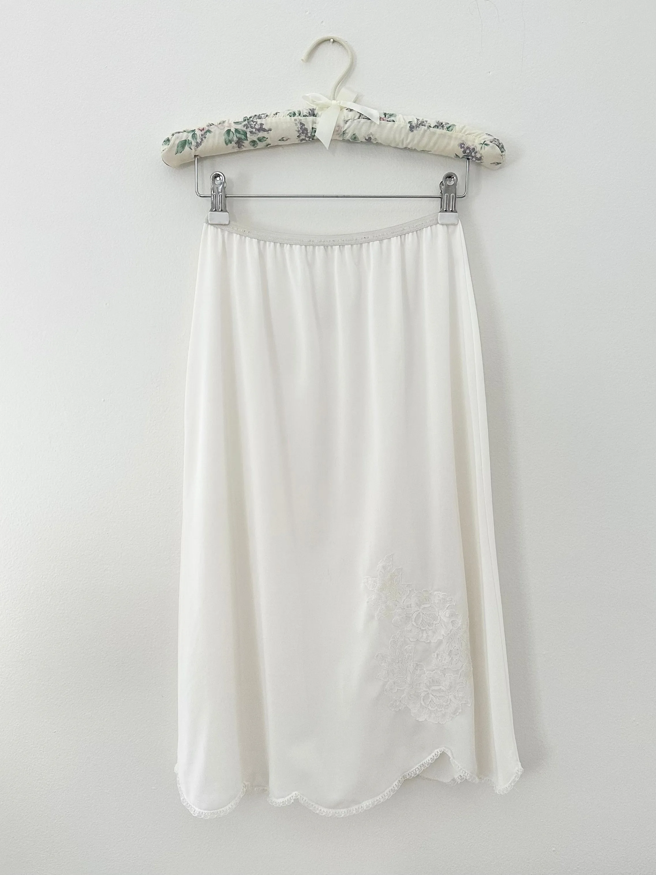 White 1950s Floral Lace Appliqué Slip Skirt (XS/S)