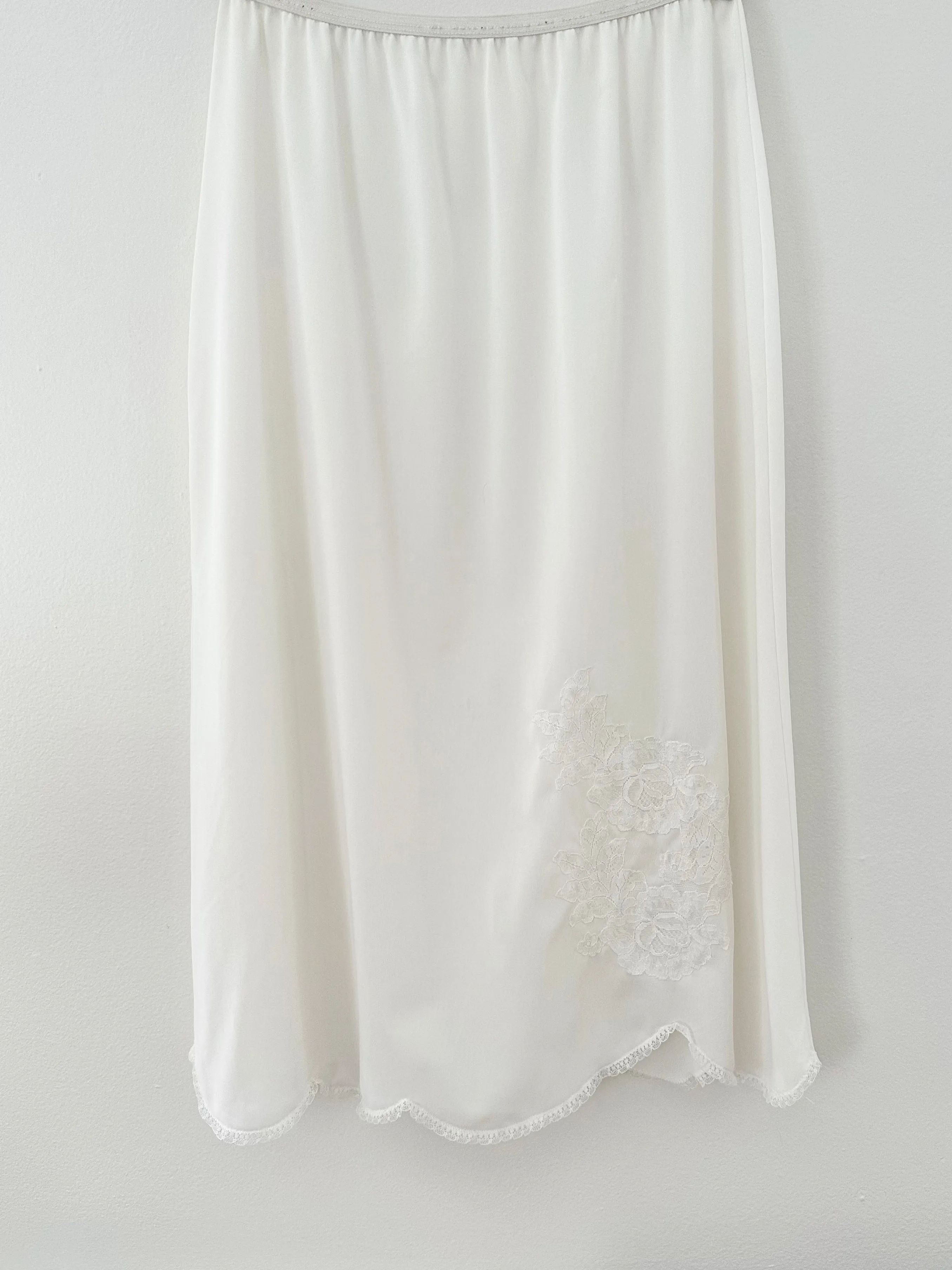 White 1950s Floral Lace Appliqué Slip Skirt (XS/S)