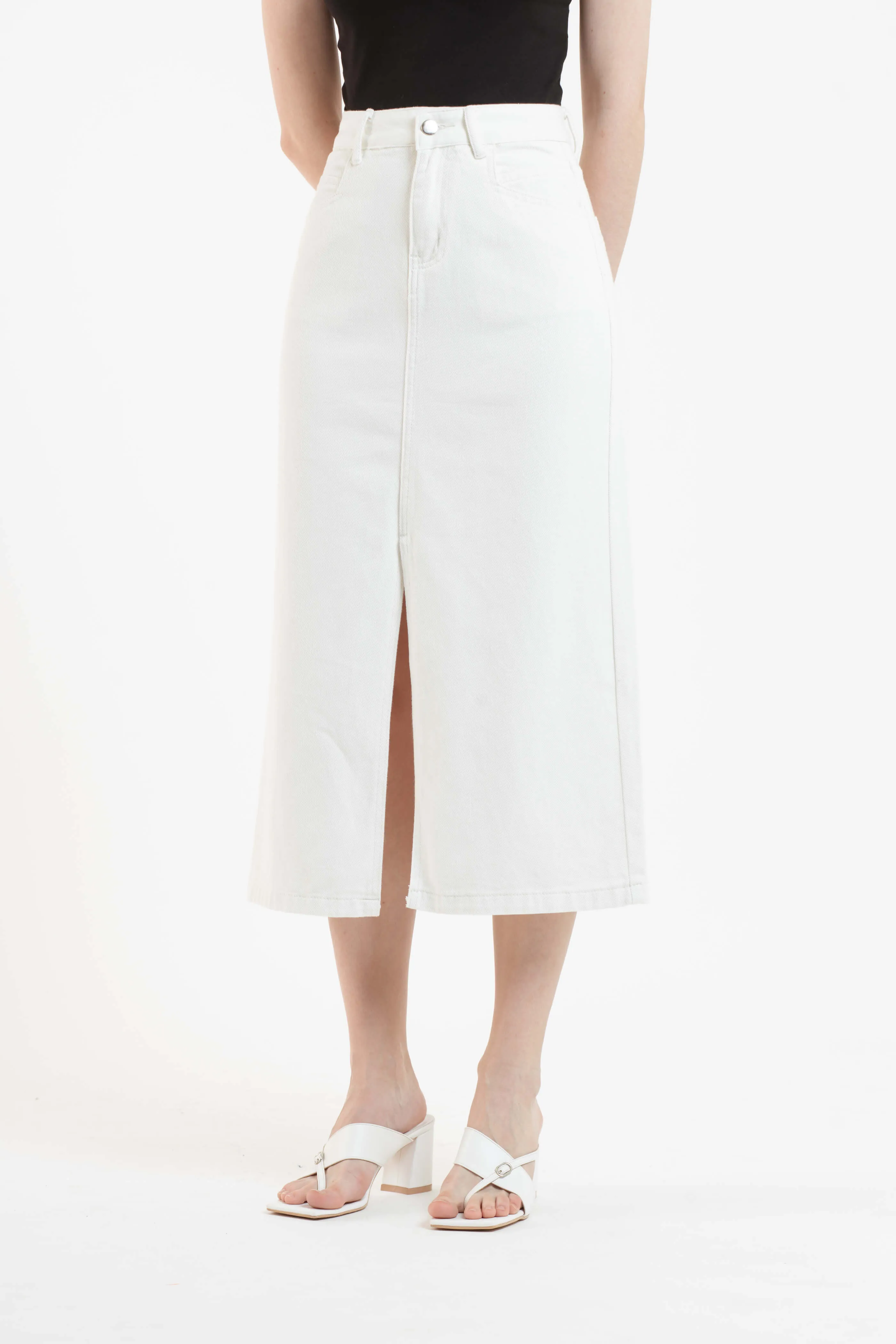 White Midi Denim Skirt