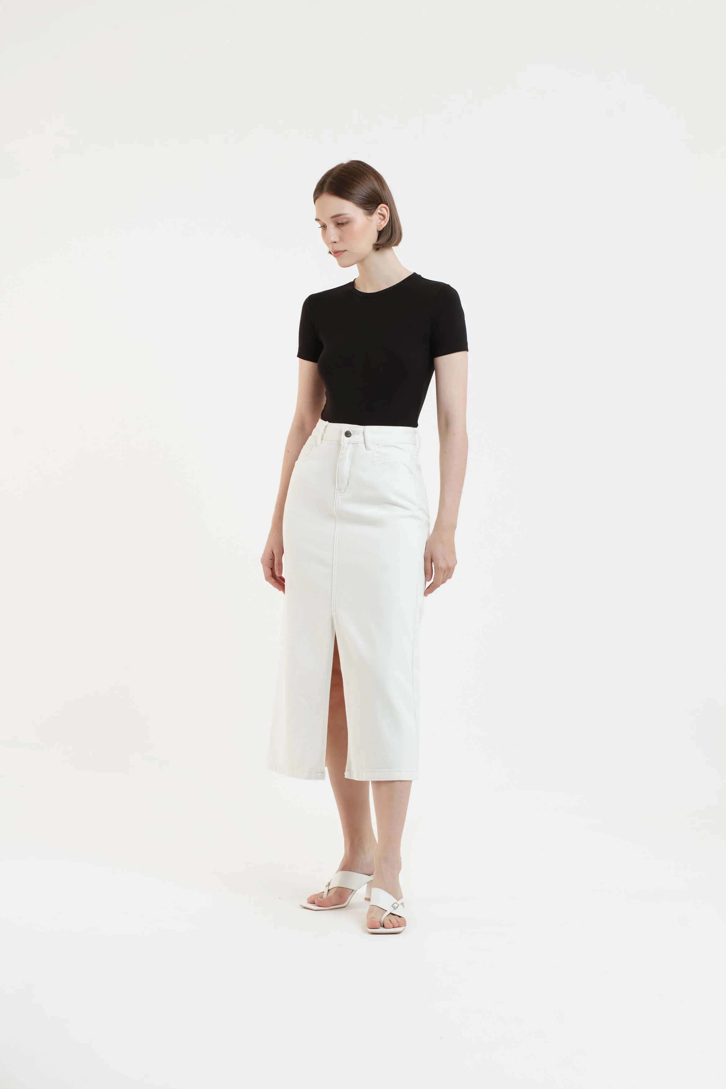 White Midi Denim Skirt