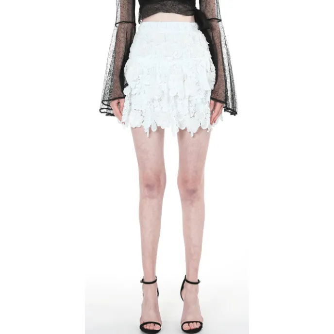 White Pearl, Lace and Embroidered Mini Skirt by Beulah