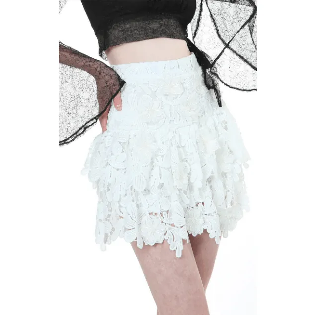 White Pearl, Lace and Embroidered Mini Skirt by Beulah