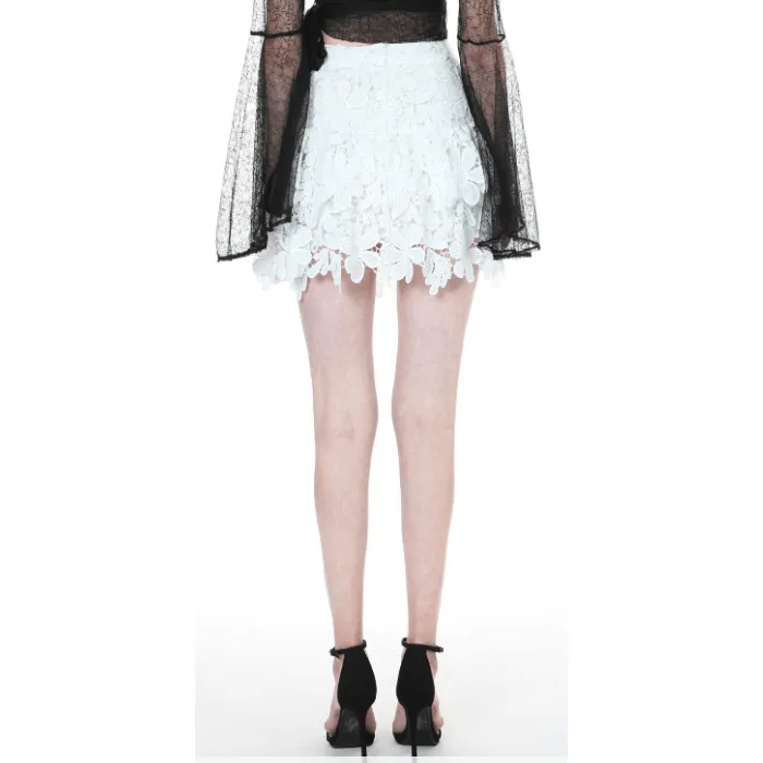 White Pearl, Lace and Embroidered Mini Skirt by Beulah