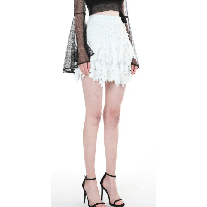 White Pearl, Lace and Embroidered Mini Skirt by Beulah